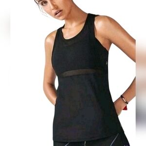 Fabletics NWT Sandy 2 In 1 Tank Black Size XSmall Semi Sheer Mesh No Bra